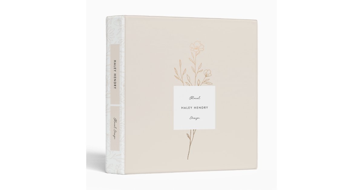 Modern Minimalist Floral Gold and Cream 3 Ring Binder | Zazzle