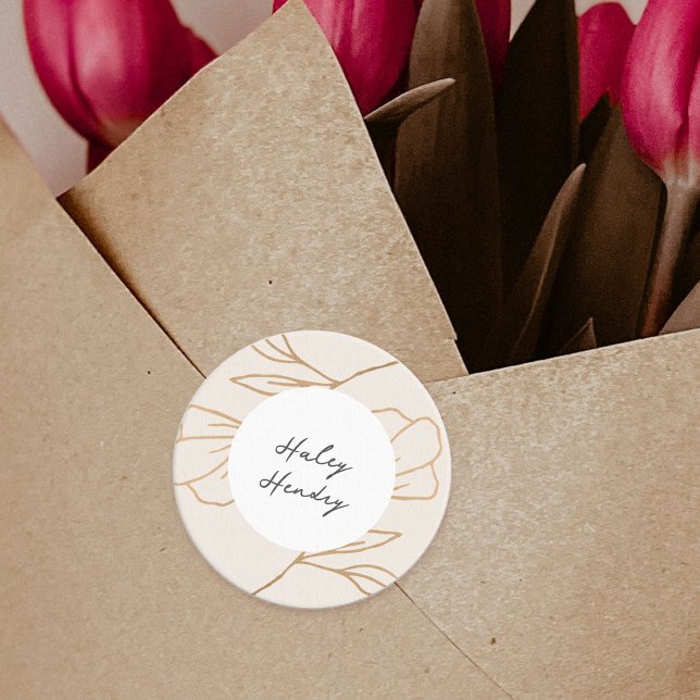 Modern Minimalist Floral Gold Labels (florist minimal modern feminine cream and gold business sticker)