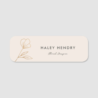 Modern Minimalist Floral Gold Name Tag