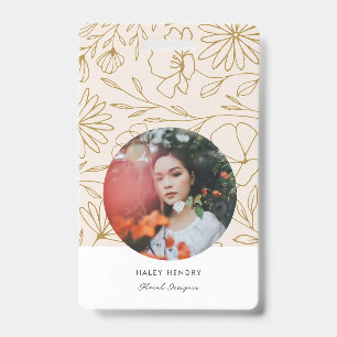 Modern Minimalist Floral Gold Pattern Badge