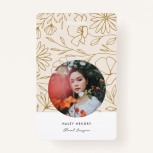 Modern Minimalist Floral Gold Pattern Badge