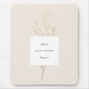 Modern Minimalist Floral Illustrated Gold Mouse Pad