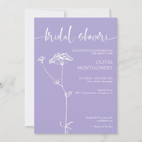  Modern Minimalist Floral Lavender Bridal Shower Invitation