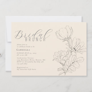 Modern Minimalist Floral Light Beige Bridal Brunch Invitation