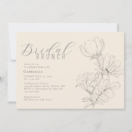 Modern Minimalist Floral Light Beige Bridal Brunch Invitation
