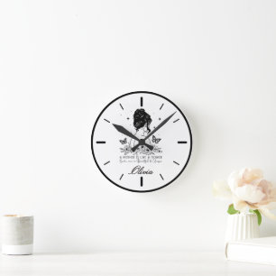 Modern Minimalist Floral Mother's Day Custom Name Round Clock