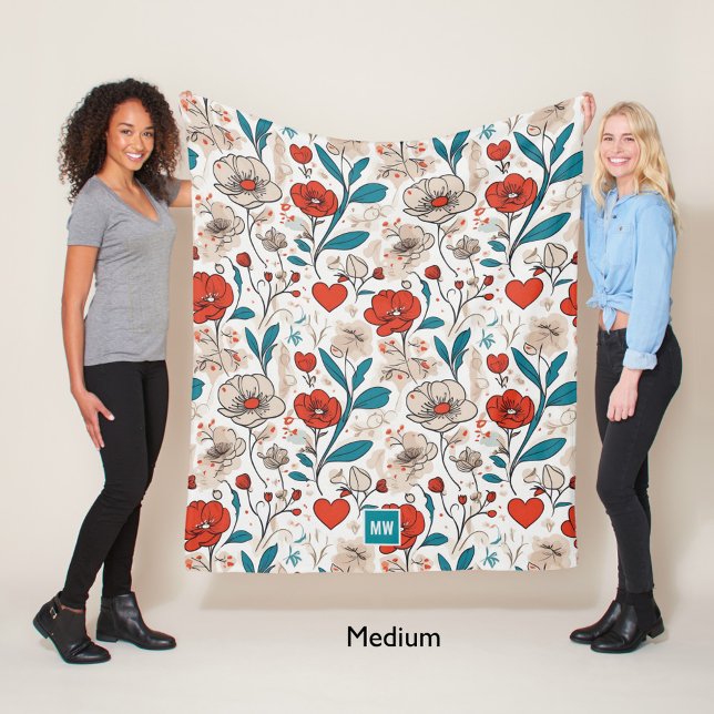 Modern minimalist floral motif beige background fleece blanket (Creator Uploaded)