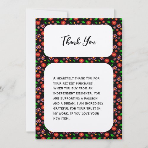 Modern Minimalist Floral Pattern black background Thank You Card