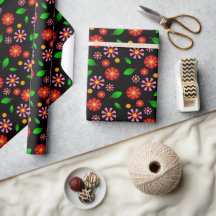 Modern Minimalist Floral Pattern black background