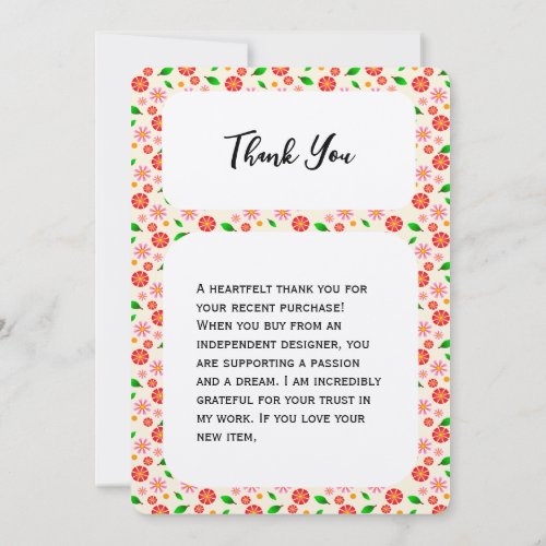 Modern Minimalist Floral Pattern cream Thank You Card