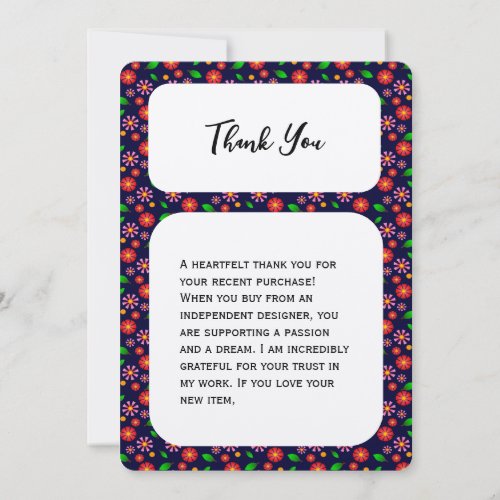 Modern Minimalist Floral Pattern dark blue Thank You Card