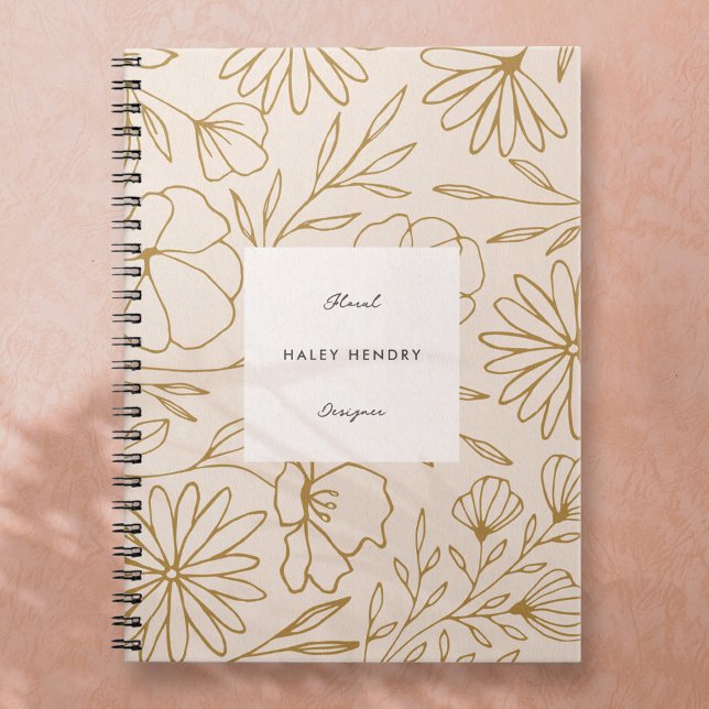Modern Minimalist Floral Pattern Gold and Cream Notebook (Modern florist minimal pattern gold and cream notebook)