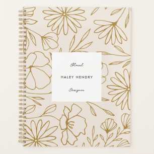 Modern Minimalist Floral Pattern Gold Pink Planner