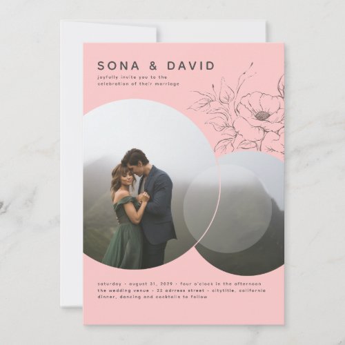 Modern Minimalist Floral Soft Pink Wedding Photo Invitation