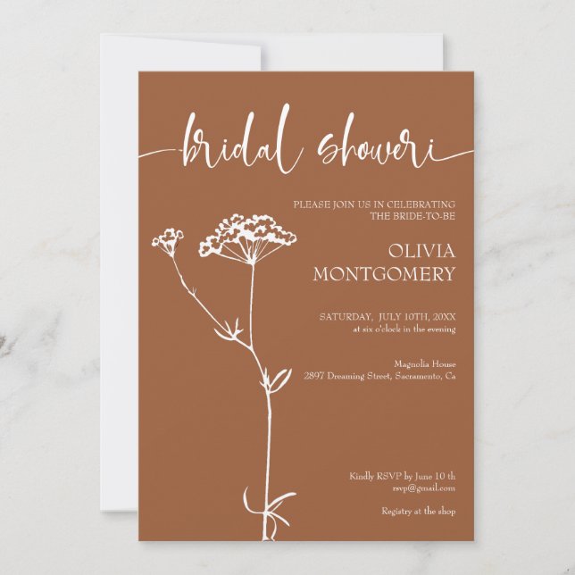  Modern Minimalist Floral Terracotta Bridal Shower Invitation (Front)