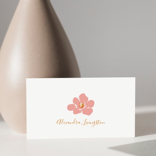 Modern Minimalist Floral Terracotta Pink Flower Business Card