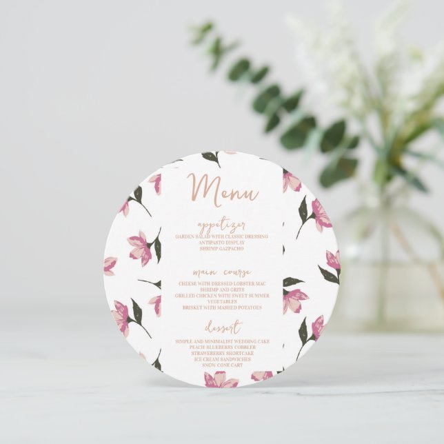 Modern Minimalist Floral Wedding Circle Table Menu (Standing Front)