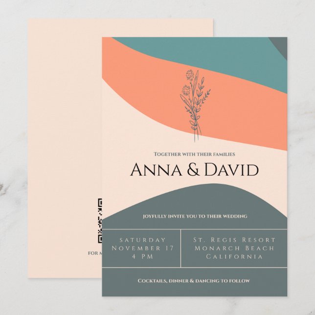 Modern Minimalist Floral Wedding Invitation (Front/Back)