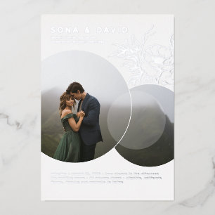 Modern Minimalist Floral Wedding Photo Foil Invitation