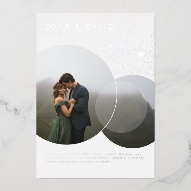 Modern Minimalist Floral Wedding Photo Foil Invitation (Front)