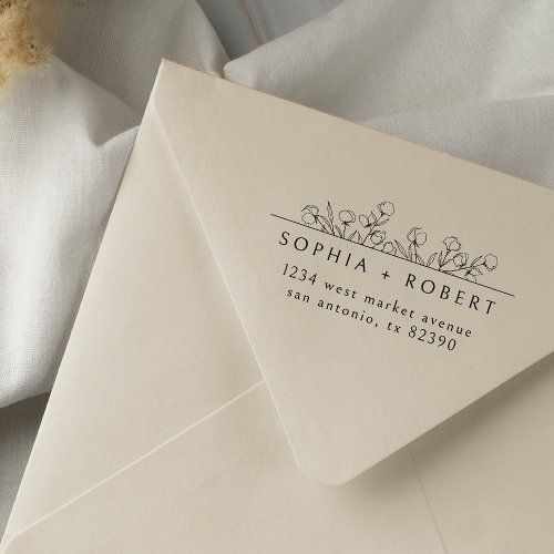 Modern Minimalist Floral Wedding Return Address Self_inking Stamp