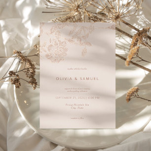 Modern Minimalist Floral Wedding Rose Gold Foil Invitation