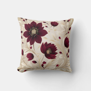 Modern Minimalist Flowers In Burgundy Throw Pillow