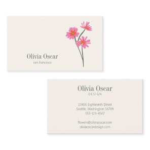 Modern Minimalist Flowers Pink Green Floral  Business Card