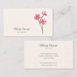 Modern Minimalist Flowers Pink Green Floral  Business Card