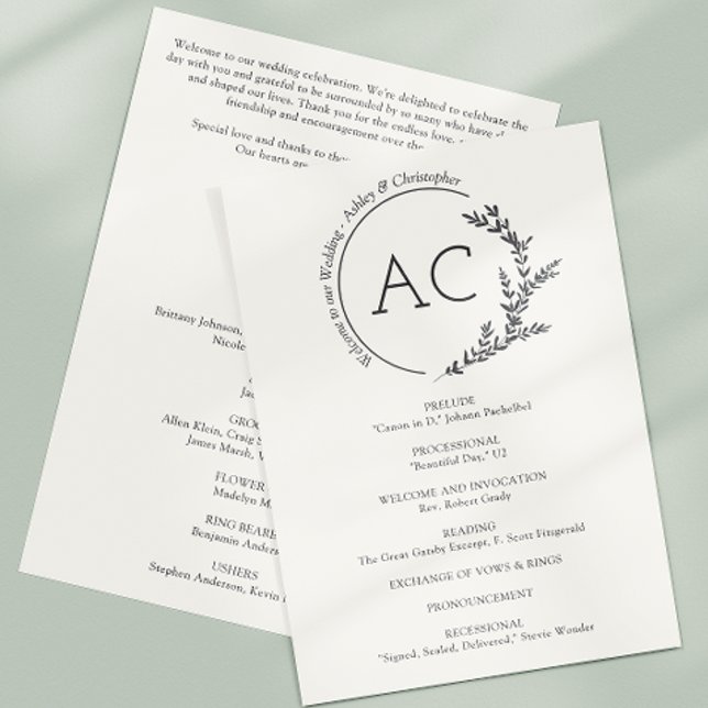 Modern Minimalist Foliage Frame Soft White Wedding Program (Creator Uploaded)