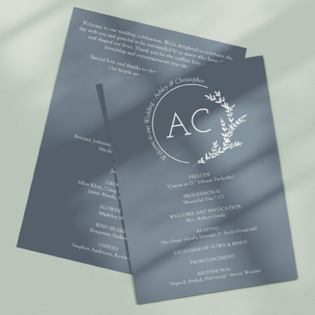 Modern Minimalist Foliage Slate Gray Wedding Program (Creator Uploaded)