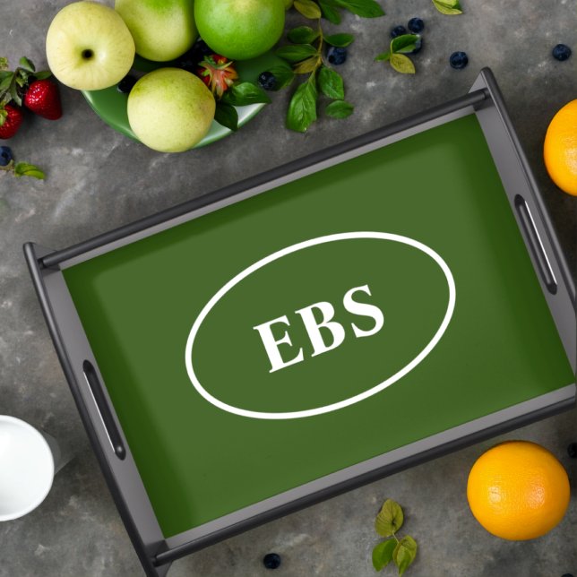 Modern minimalist Forest Green Custom monogram Serving Tray (Creator Uploaded)