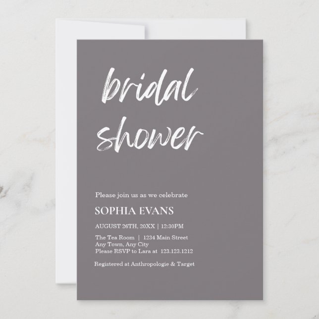 Modern Minimalist Fossil Gray Bridal Shower Invitation (Front)