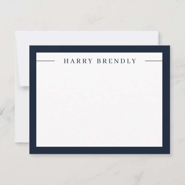 Modern Minimalist Frame Navy White Flat Note Card (Front)