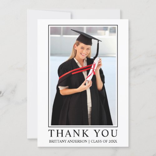 Modern Minimalist Framed Photo Graduation Thank You Card