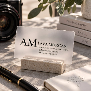 Modern Minimalist Frosted Personalized Monogram Clear Business Cards