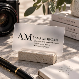 Modern Minimalist Frosted Personalized Monogram Clear Business Cards