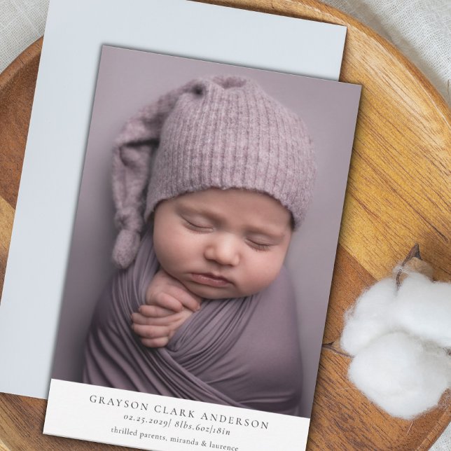 Modern Minimalist Full Photo Birth Announcement (Creator Uploaded)