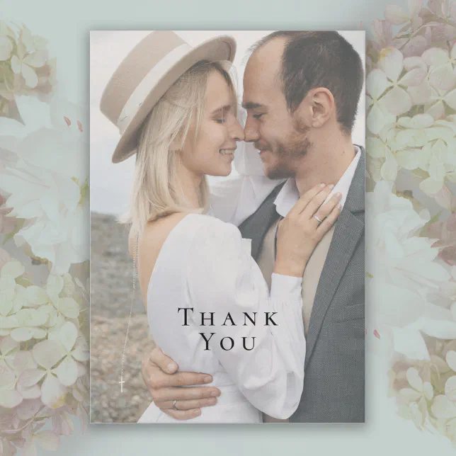 Modern Minimalist Full Photo Wedding Thank You Card | Zazzle