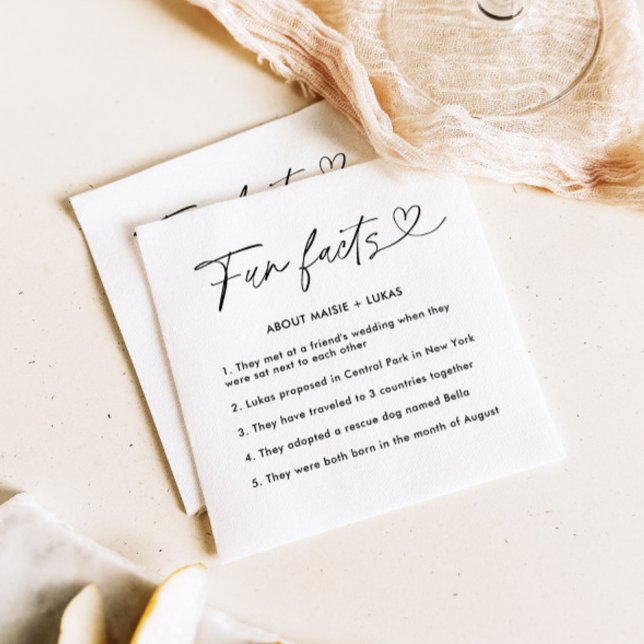 Modern Minimalist Fun Facts Wedding Napkins (Creator Uploaded)