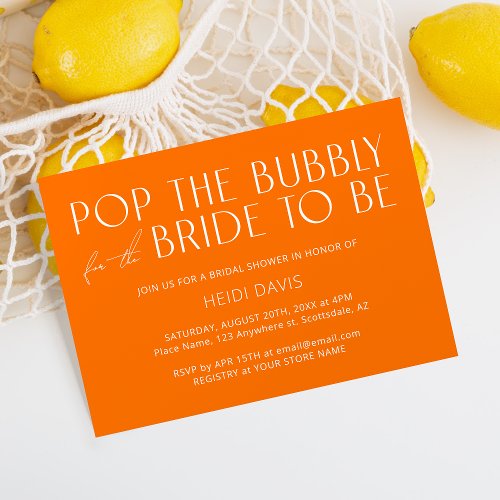 Modern Minimalist Fun Vibrant Orange Bridal Shower Invitation