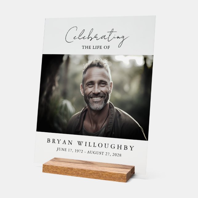 Modern Minimalist Funeral Memorial 11x14 Acrylic Sign (Angle)