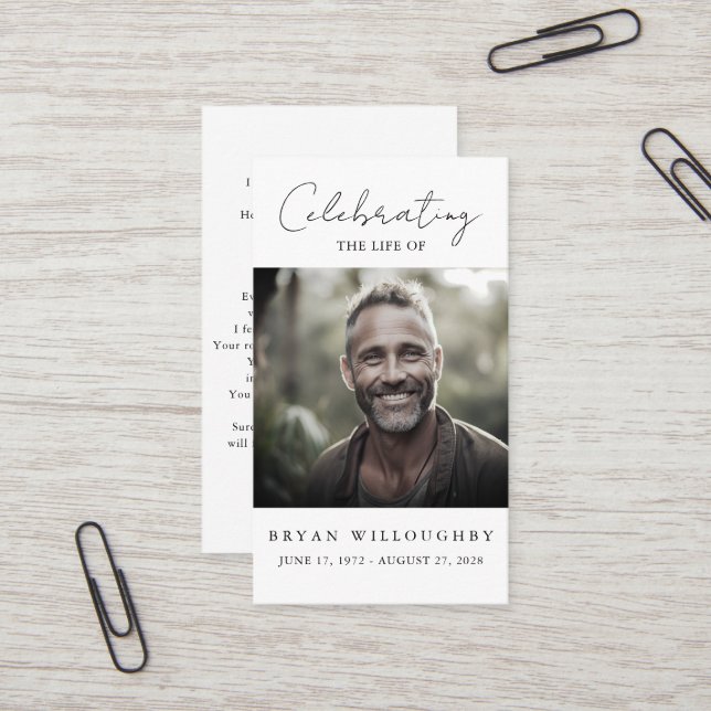 Modern Minimalist Funeral Memorial Prayer Card (Front/Back In Situ)