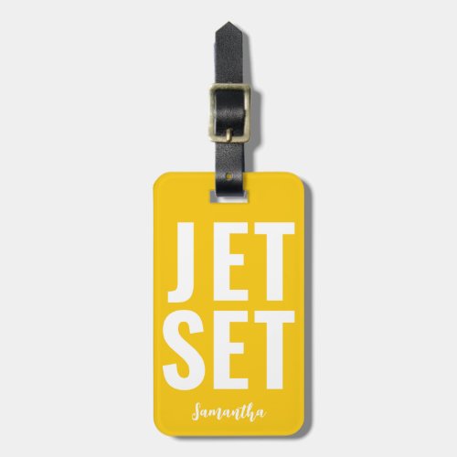 Modern Minimalist Funny Jet Set Bold Bright Yellow Luggage Tag