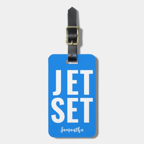 Modern Minimalist Funny Jet Set Bold Neon blue Luggage Tag