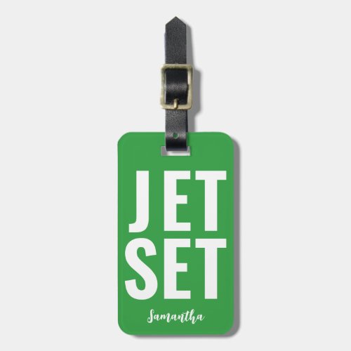 Modern Minimalist Funny Jet Set Bold Neon Green Luggage Tag