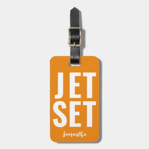 Modern Minimalist Funny Jet Set Bold Neon orange Luggage Tag