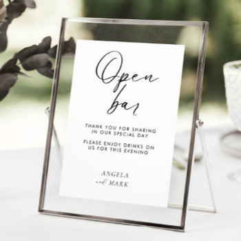 Modern Minimalist Funny Open Bar Wedding Sign by VelvetPaperCo at Zazzle