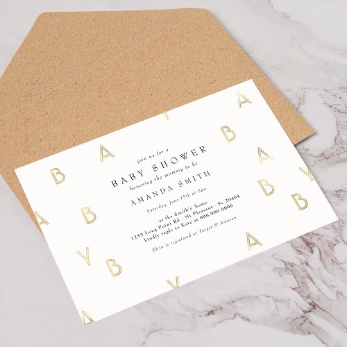 Modern Minimalist Gender Neutral Baby Shower Real  Foil Invitation