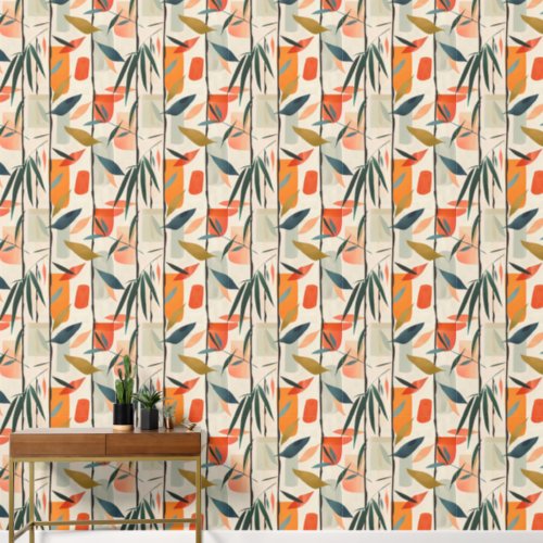 Modern Minimalist Geometric Bamboo Leaf Pattern Wallpaper